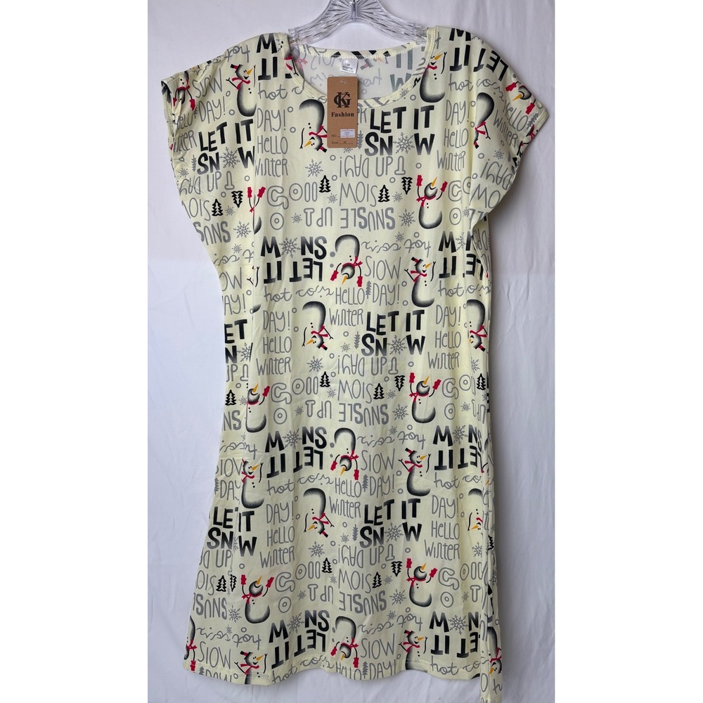 NWT Holiday Dress/Sleep/Lounge Shirt‎ Let It Snow Stretchy w/Snowmen  Graphics M